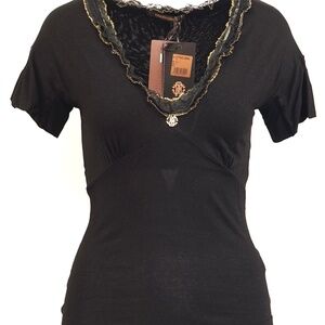 Roberto Cavalli Black Embellished Jersey Top Size 40 New $795.00